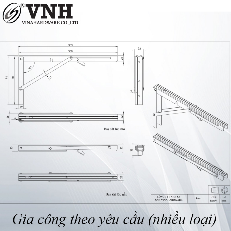 Pat ( bas) gập bàn xếp gọn VNH size 14'', inox 201 P45I14-P45I14