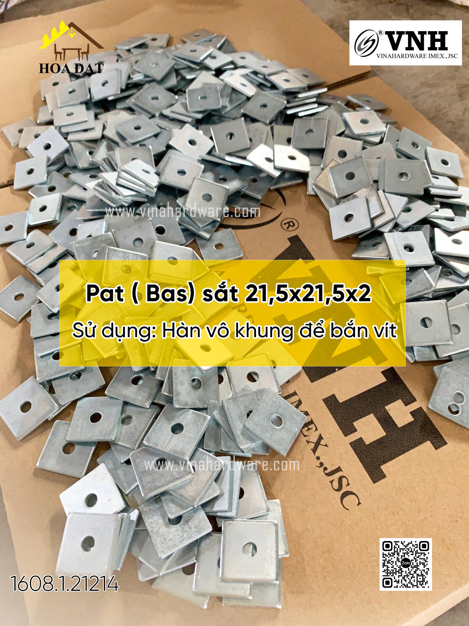 Pat ( Bas) sắt 21,5x21,5x2, ren M6 , pat dùng hàn trên khung bàn, lắp mặt ván thuận tiện - VNH292364