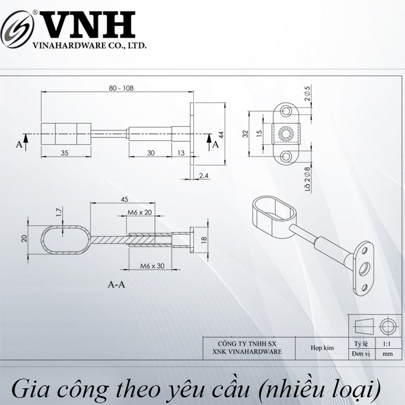 Pát đỡ thanh treo quần áo có điều chỉnh từ 80-108mm (loại kín) VNH RES1652