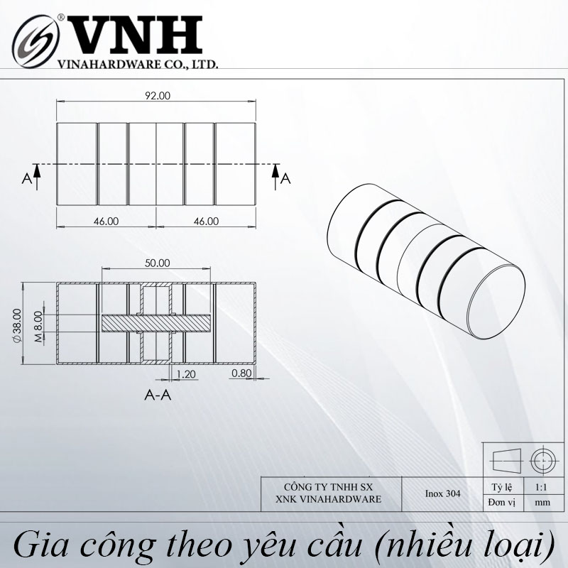 Núm tay nắm 92x38mm cho vách ngăn nhà vệ sinh SP000189 - SUS304