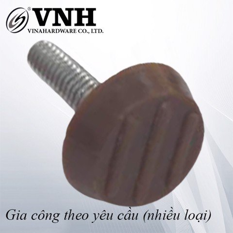 Chỉnh chân bàn 3 vạch màu nâu 1/4*25mm, đế nhựa 6x21mm