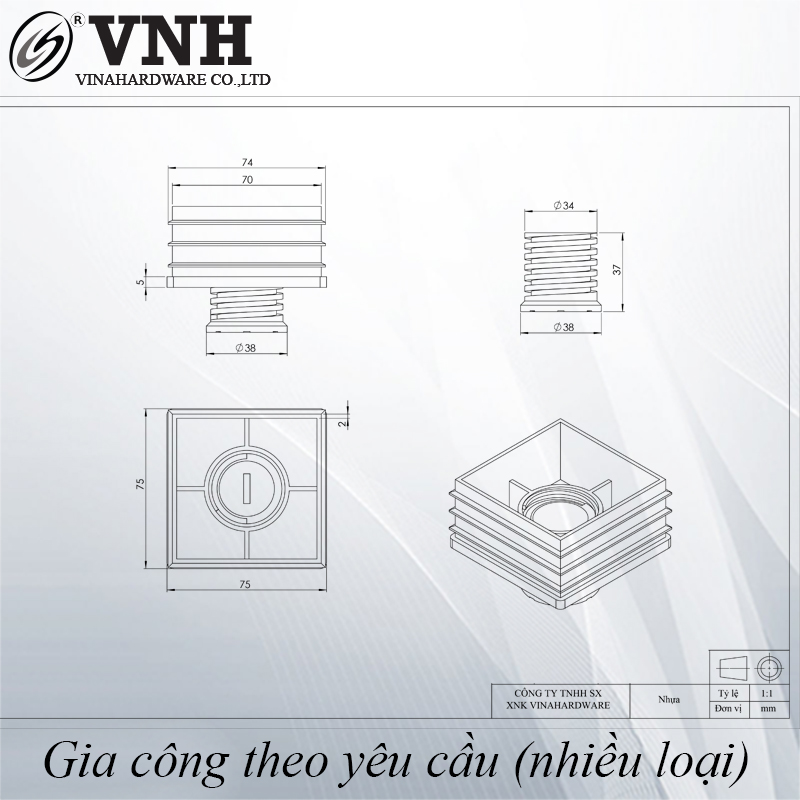 Chân đế tăng nhựa, lỗ ren nhựa-TA30112