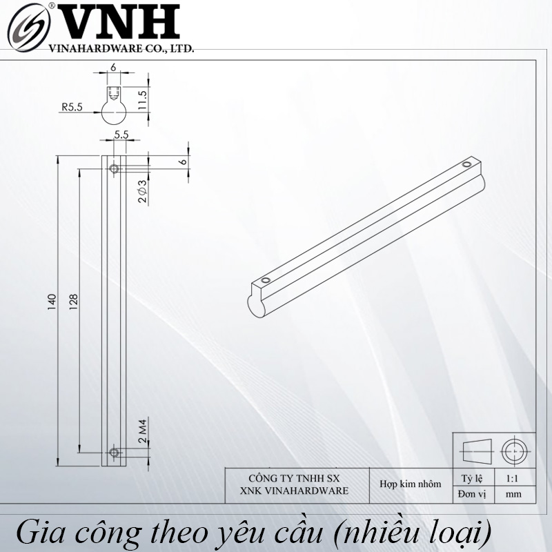 Tay nắm tủ dài, loại PE, hai đầu tròn-HD1017D160