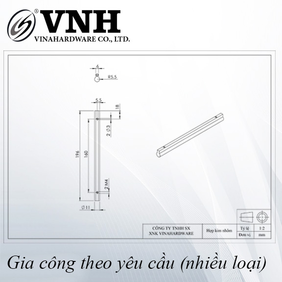 Tay nắm tủ dài, loại PE, hai đầu tròn-HD1017D160