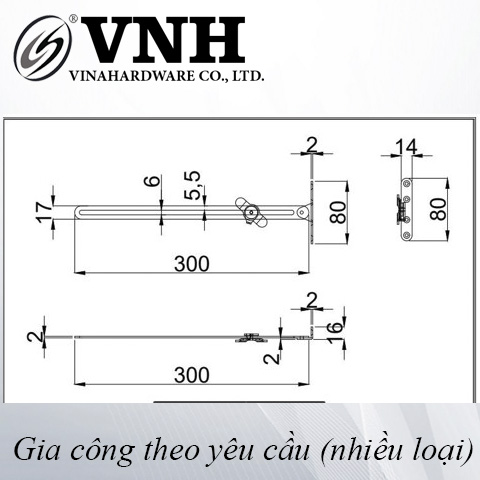 Tay nâng inox dài 300mm - LD9390D300-LD9390D300