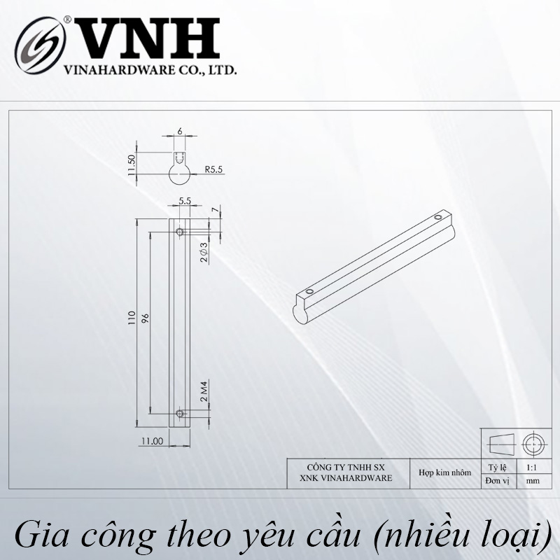 Tay nắm tủ dài, loại PE, hai đầu tròn-HD1017D160