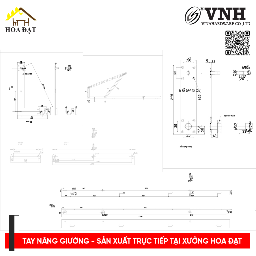 Bộ phụ kiện tay nâng mặt giường LB832D1500