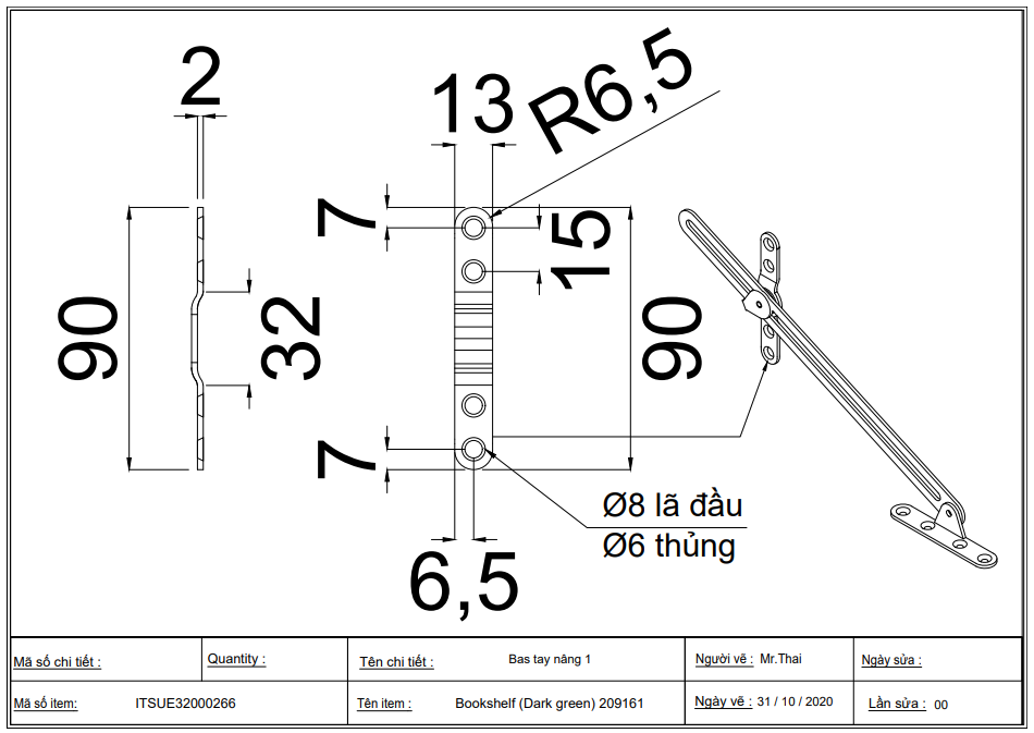 Tay nâng inox dài 300mm - LD9390D300-LD9390D300