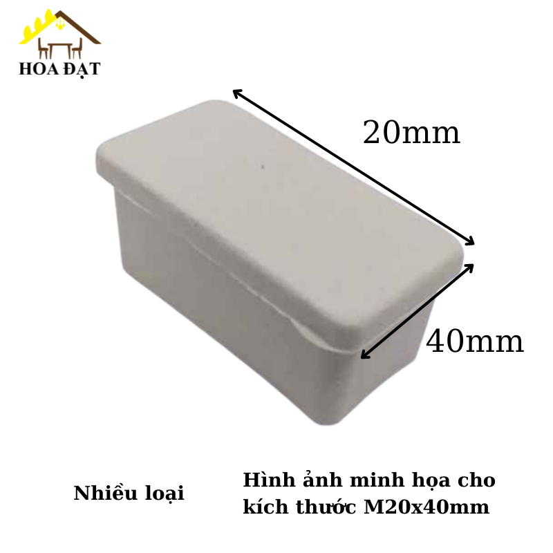 Nút nhựa chân bàn ghế màu trắng xám 20x40mm PB2040W