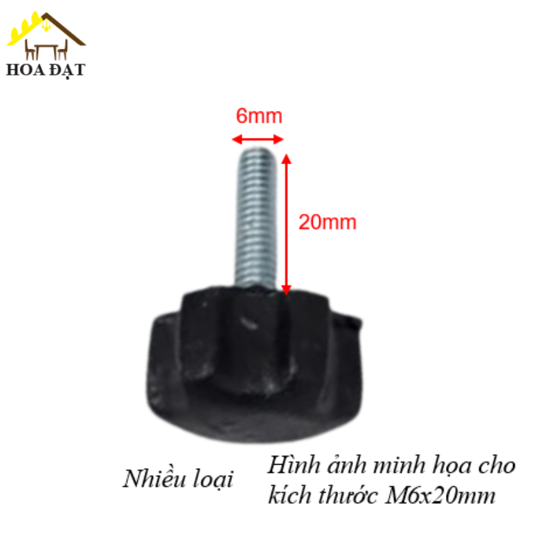 Bulong núm nhựa vặn tay M6, núm 25x10mm