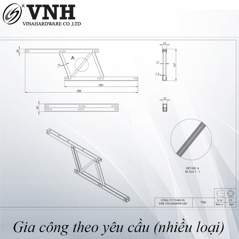 Phụ kiện tay nâng mặt bàn 380mm VNH TL9385-TL9385