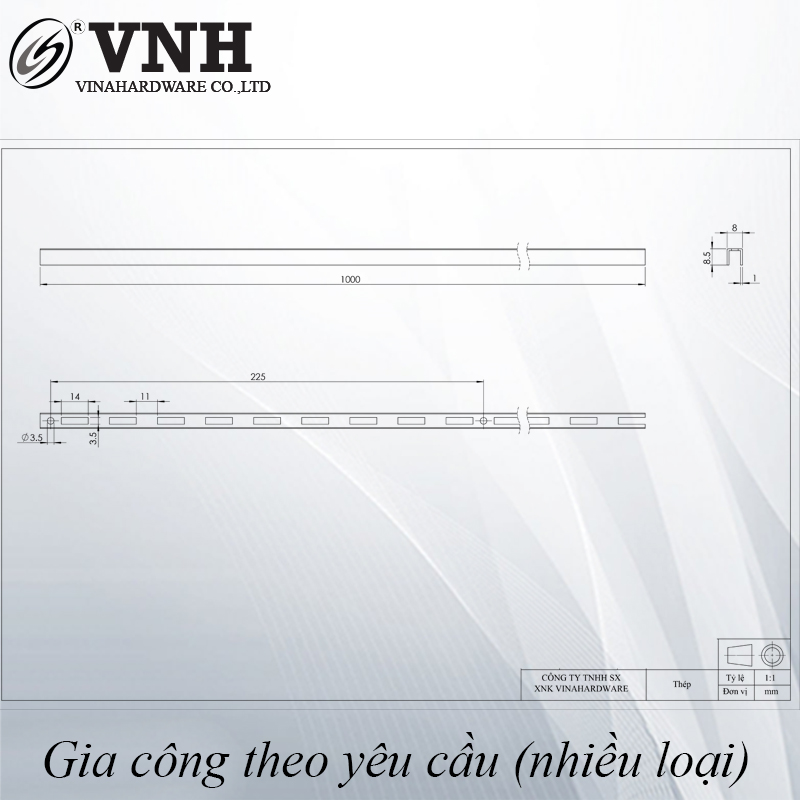 Thanh ray gắn tường 2000mm TR2000Z (cây)-TR2000Z