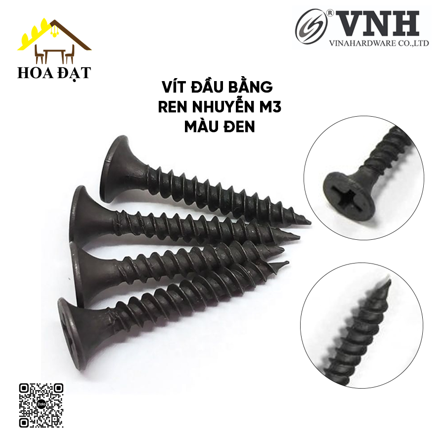 Vít đầu bằng răng nhuyễn M2, M3, M4 màu đen - HDSB313 - ZS0310B