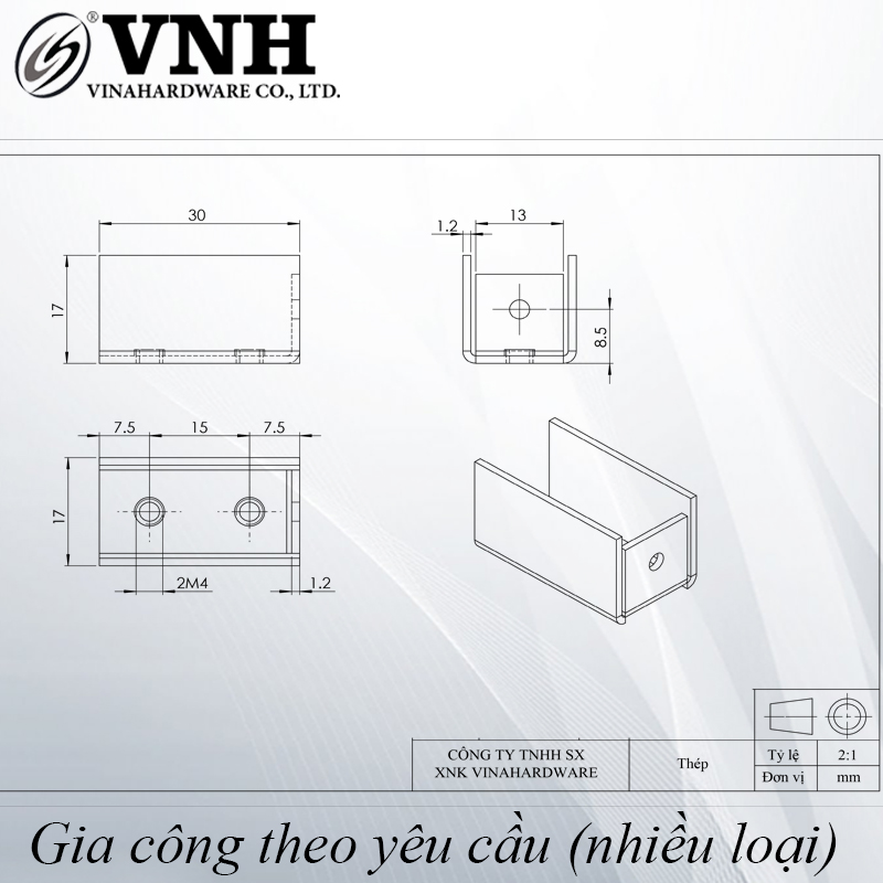 Pát sắt U cho sắt hộp 20x20mm tháo ráp nhanh