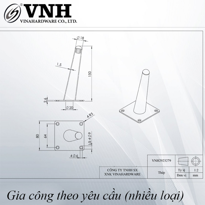 Chân côn bàn ghế màu crom vàng-VNH2923280