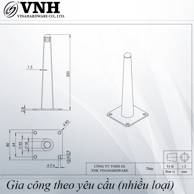 Chân côn bàn ghế màu crom vàng-VNH2923280