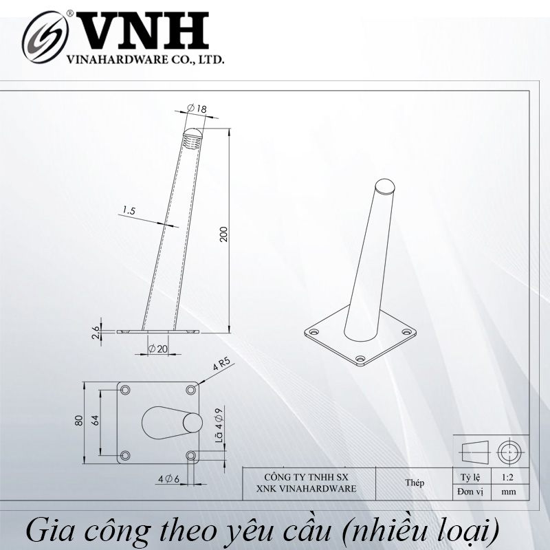 Chân côn bàn ghế màu crom vàng-VNH2923280