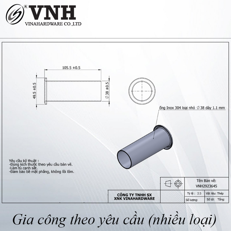 Ống inox 304 loại nhỏ 38mm VNH2923645-VNH2923645