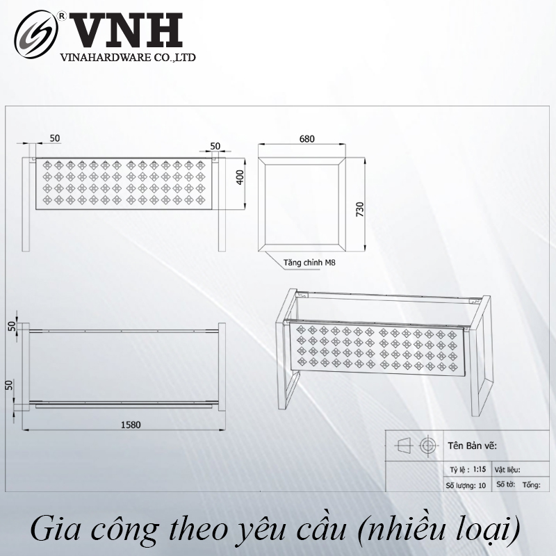 Khung bàn sắt chân tam giác, sơn trắng - VNH700750T