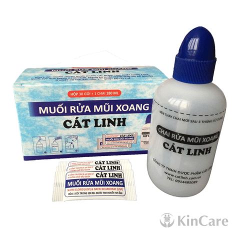 Muối rửa mũi xoang Cát Linh (Hộp 30 gói + bình rửa 180ml)