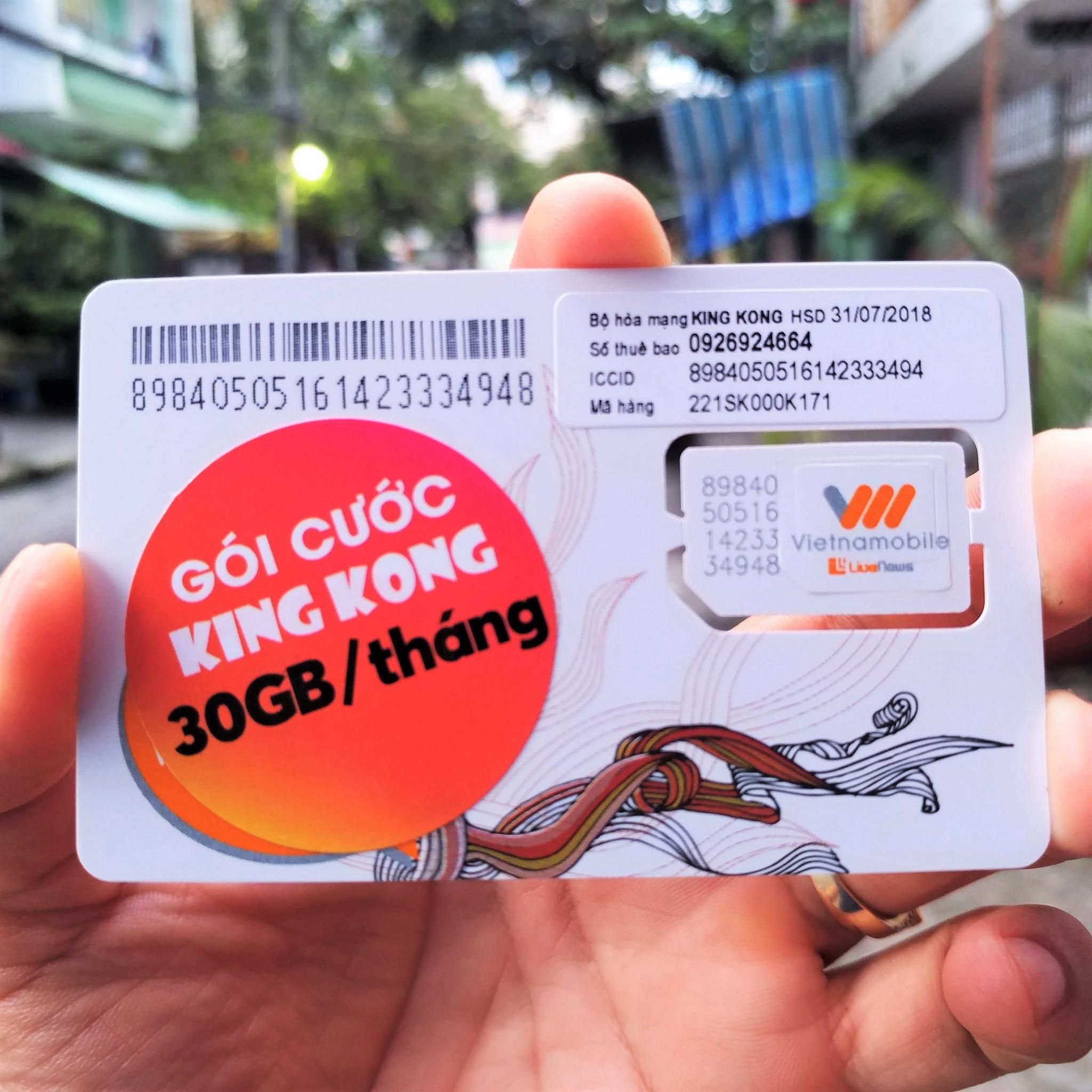 SIM 3G King Kong VietnamMobile tặng 30GB/tháng (1GB/ngày)