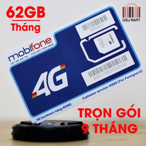  SIM 3G 4G Mobifone Tặng 62GB/Tháng Trọn Gói 9 Tháng (2GB/Ngày) 