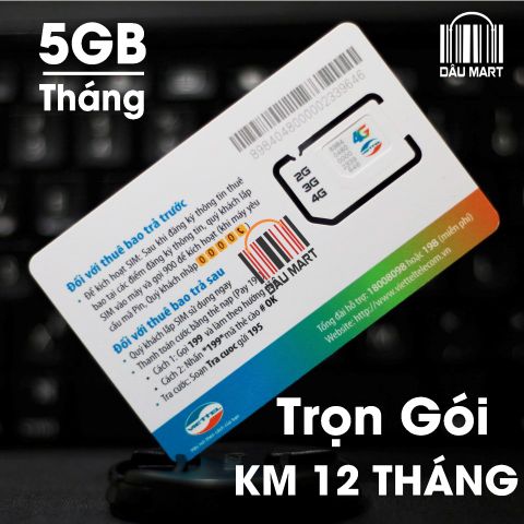  Sim 4G Viettel DC500 Trọn Gói 1 Năm Với 5GB/Tháng 