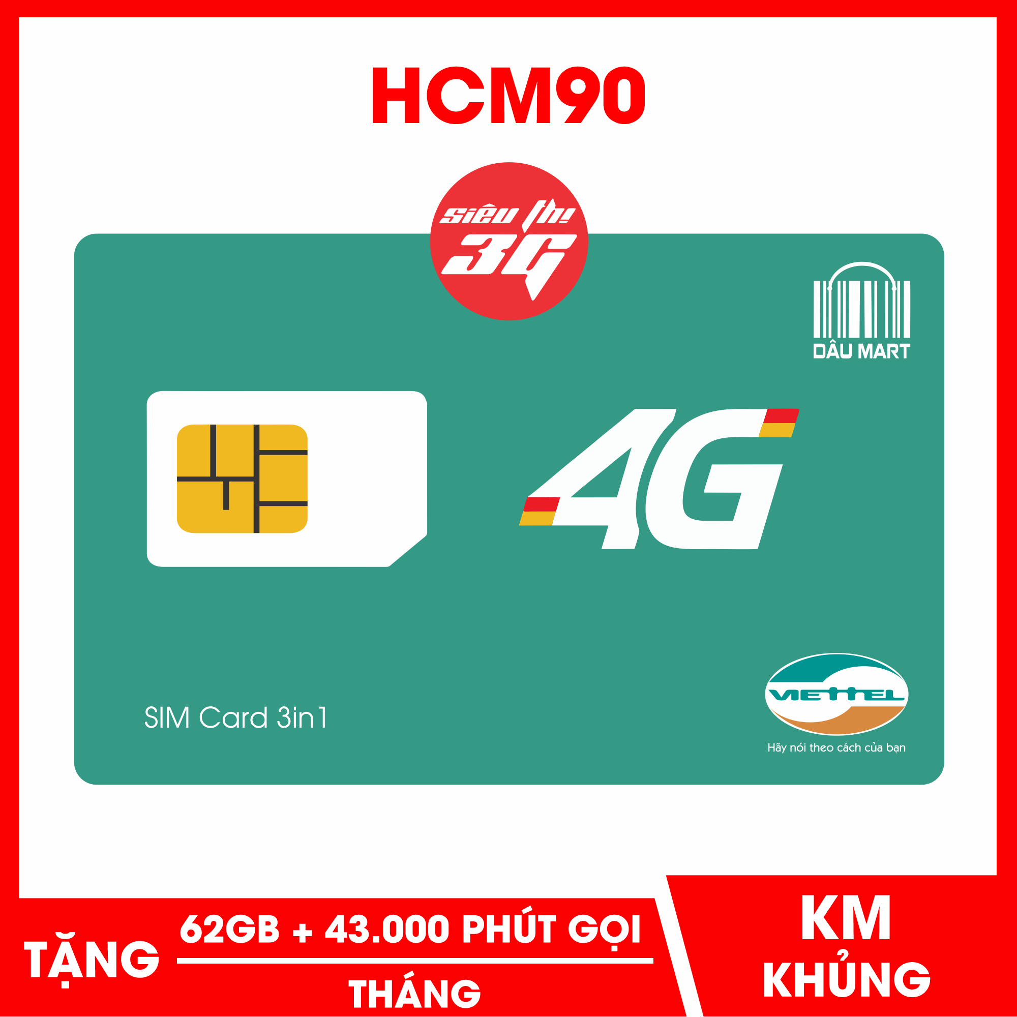 [Free tháng đầu] SIM 4G Viettel HCM90 Tặng 62GB/Tháng và Miễn Phí Phút Gọi [HCM ONLY]