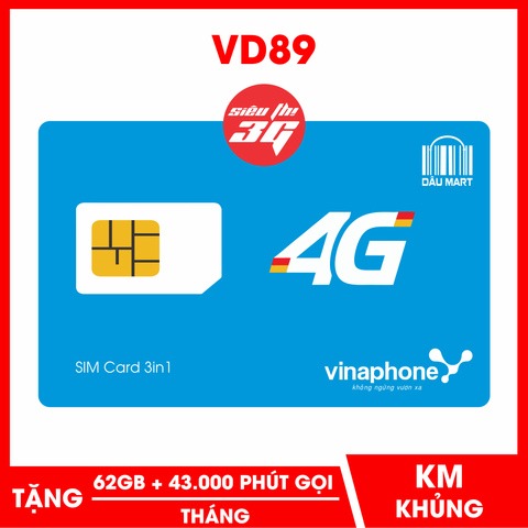  SIM 4G Vinaphone D60G - VD89 Tặng 62GB/Tháng Gọi Miễn Phí 43.000 phút 