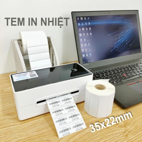  Cuộn 2400 tem decal nhiệt 35x22mm 2 hàng tem dài 30m dùng in tem mã vạch Minicode dán lên sản phẩm và hàng hóa 