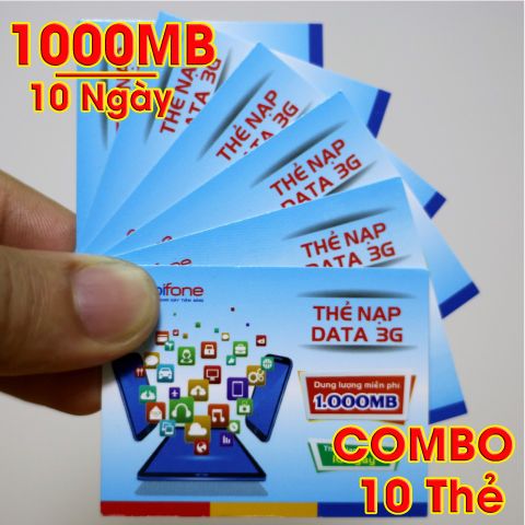  Combo 10 Thẻ Nạp 3G Mobifone Tặng 1000MB Dùng Trong 10 Ngày 