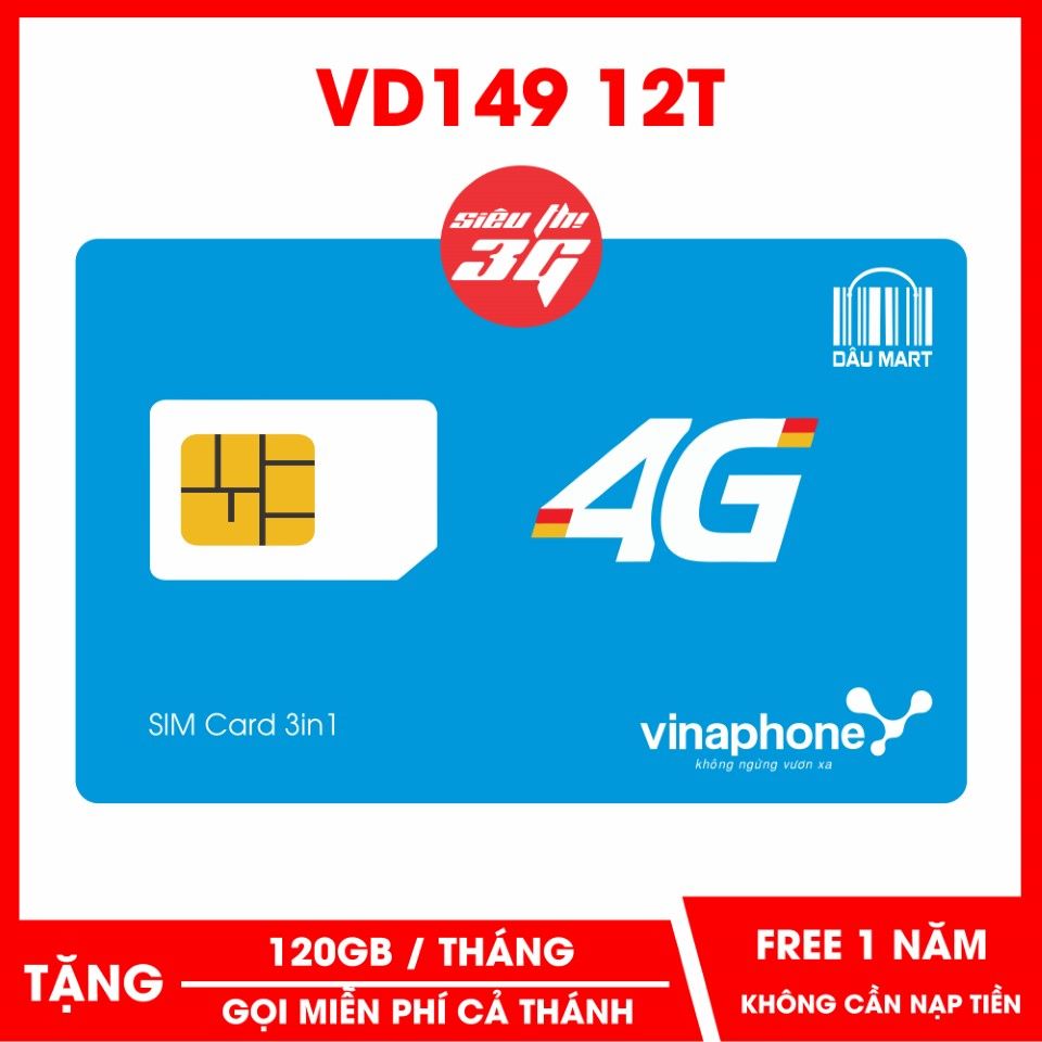 SIM 4G Vinaphone VD149 12T Miễn Phí DATA và Nghe Gọi 1 Năm Không Cần Nạp Tiền