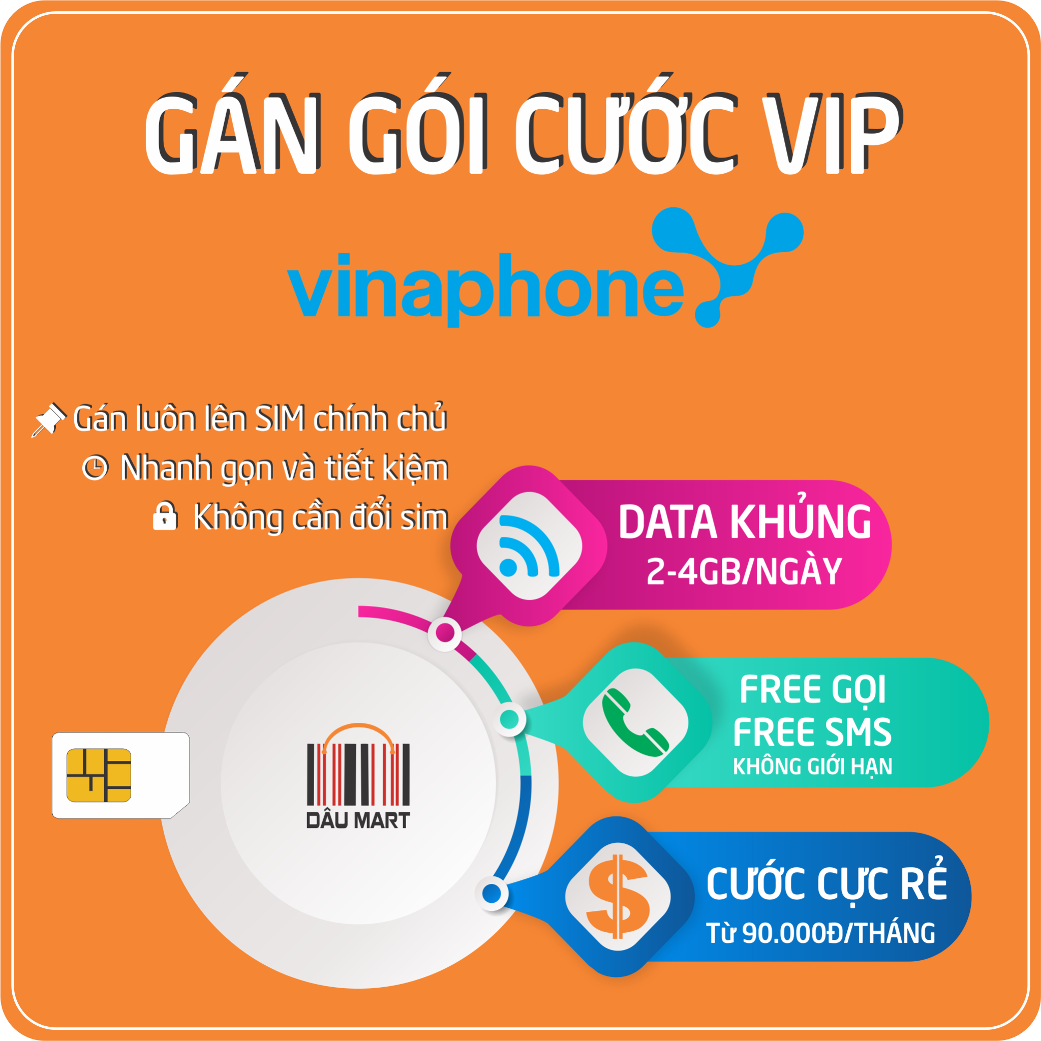 Dịch vụ gán gói cước HOT Vinaphone VD79 - VD89 - D60G - VD129 - VD149 vào SIM bạn đang dùng