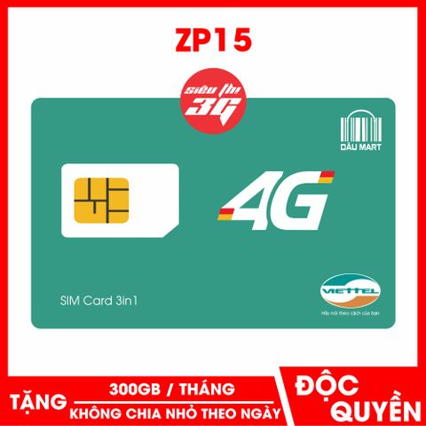  SIM 4G VIETTEL ZP15 tặng luôn 150GB & 300GB DATA /Tháng không bị chia nhỏ theo ngày 