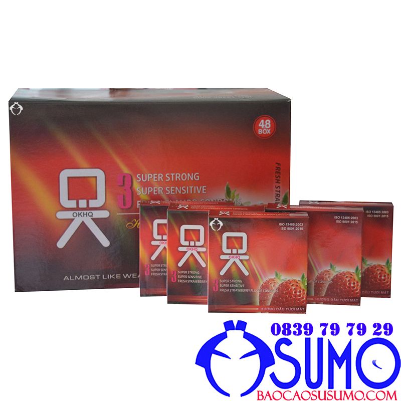 Bao cao su OKHQ hương dâu phổ thông hộp lớn 144 chiếc