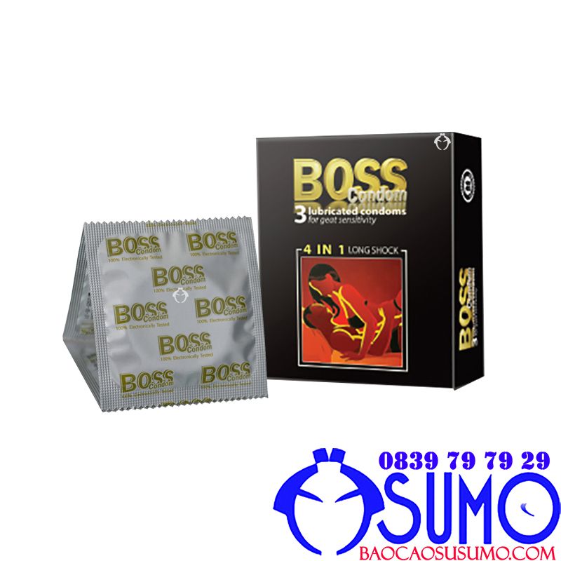 Bao cao su Boss 4in1 gân gai nhám kéo dài thời gian hộp 3 chiếc