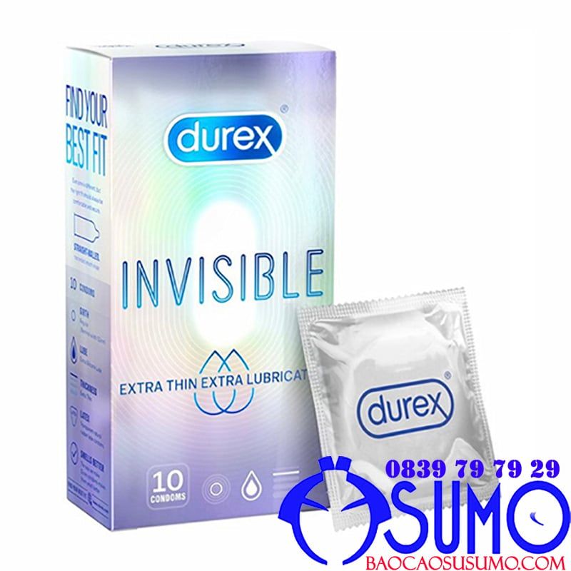 Bao cao su Durex Invisible Extra Lubricated mỏng mịn siêu bôi trơn hộp 10 chiếc