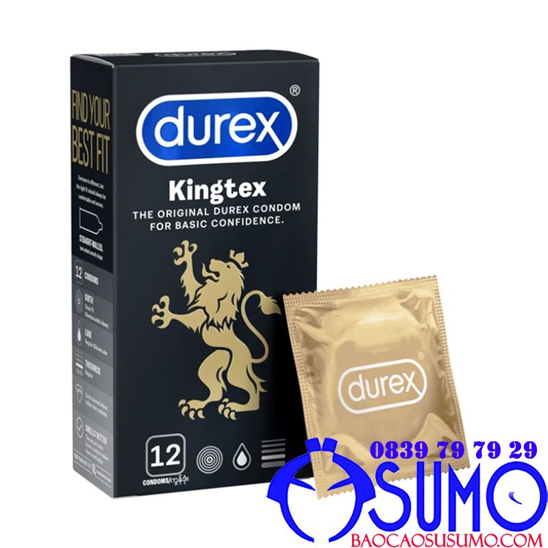 Bao cao su Durex Kingtex size nhỏ 49mm trơn ôm sát hộp 12 chiếc