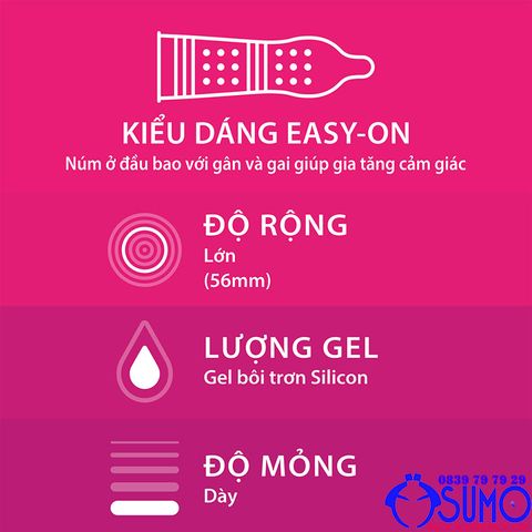  Bao cao su Durex Pleasuremax gân gai nhám size lớn 56mm hộp 3 chiếc 