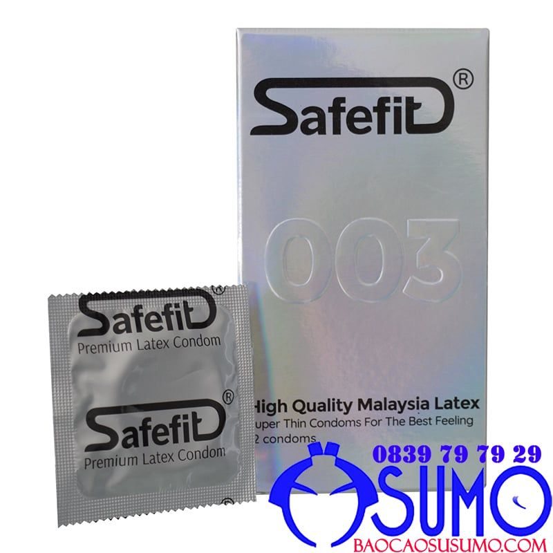 Bao cao su SafeFit 003 cực siêu mỏng trơn truyền thống hộp 12 chiếc