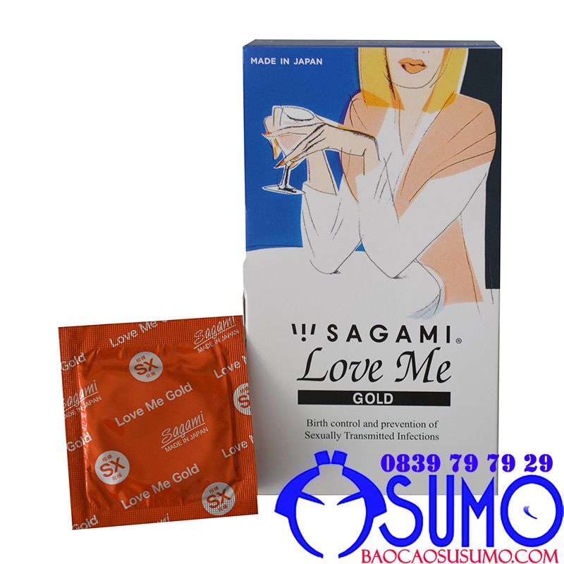 Bao cao su Sagami Love Me Gold Blue Box mỏng trơn truyền thống hộp 10 chiếc