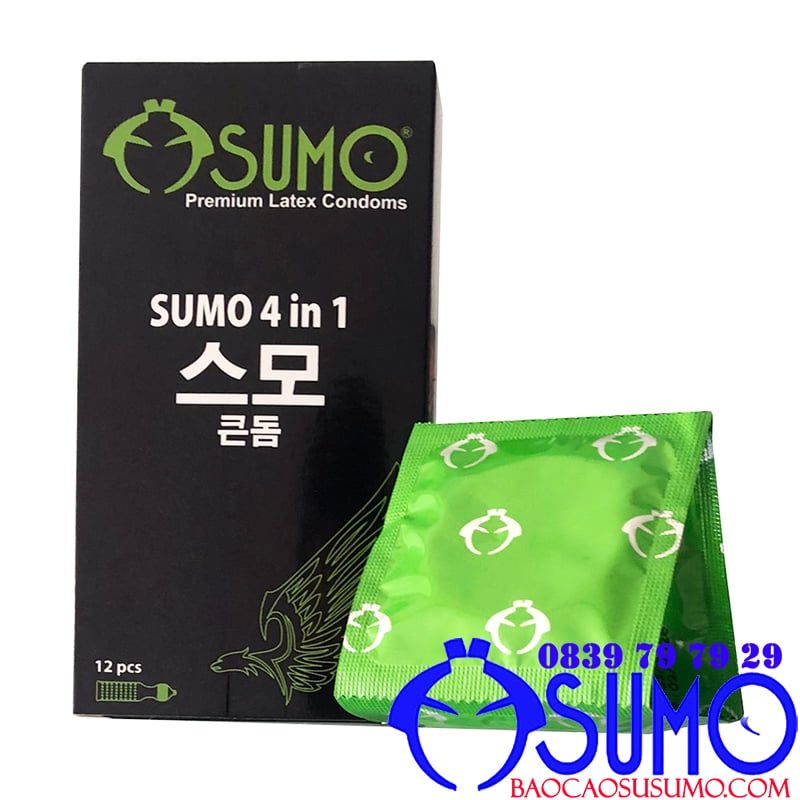 Sumo 4in1 bao cao su gân gai nhám kéo dài thời gian hộp 12 chiếc