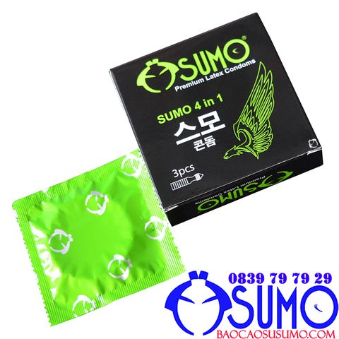 Bao cao su Sumo 4in1 gân gai nhám kéo dài thời gian chinh hãng hộp 3 chiếc