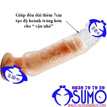 Bao đôn dên Crystal silicone trơn trong to dài thêm 7cm (MS: D03) 