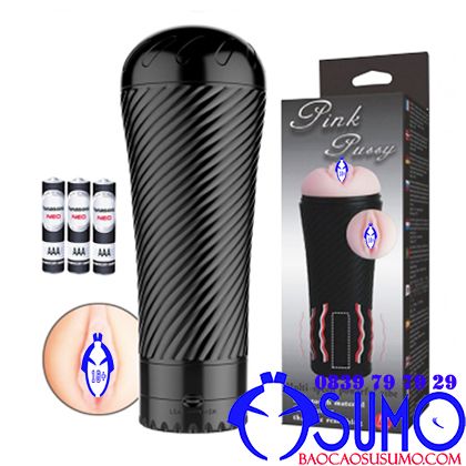 Cốc thủ dâm âm đạo giả LyBaile Pink Pussy silicone nguyên khối có rung