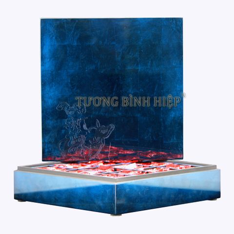  hộp đựng trà dán bạc sơn mài màu xanh Sapphire 