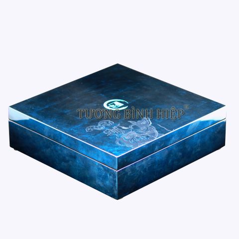  hộp đựng trà dán bạc sơn mài màu xanh Sapphire 