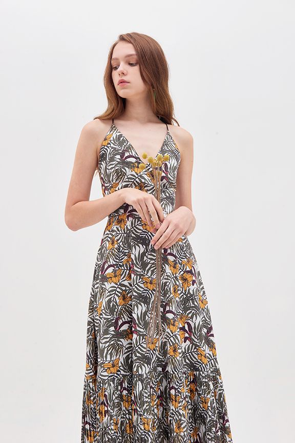Đầm 2 dây midi dập li tùng