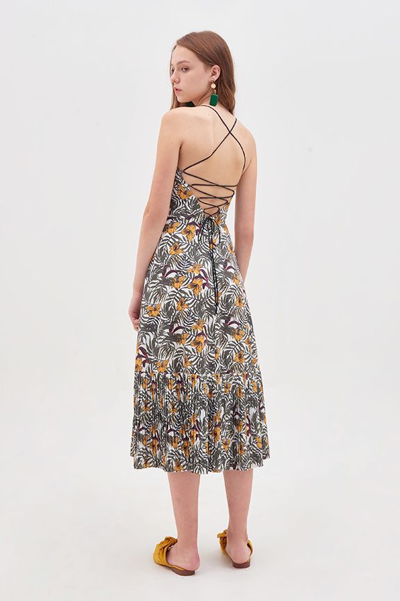 Đầm 2 dây midi dập li tùng