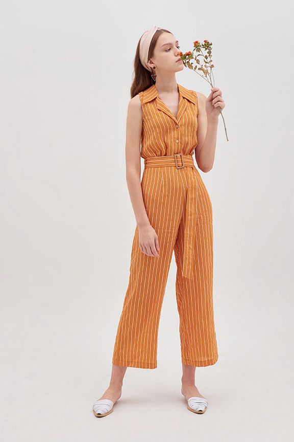Jumpsuit dài sơmi thắt lưng